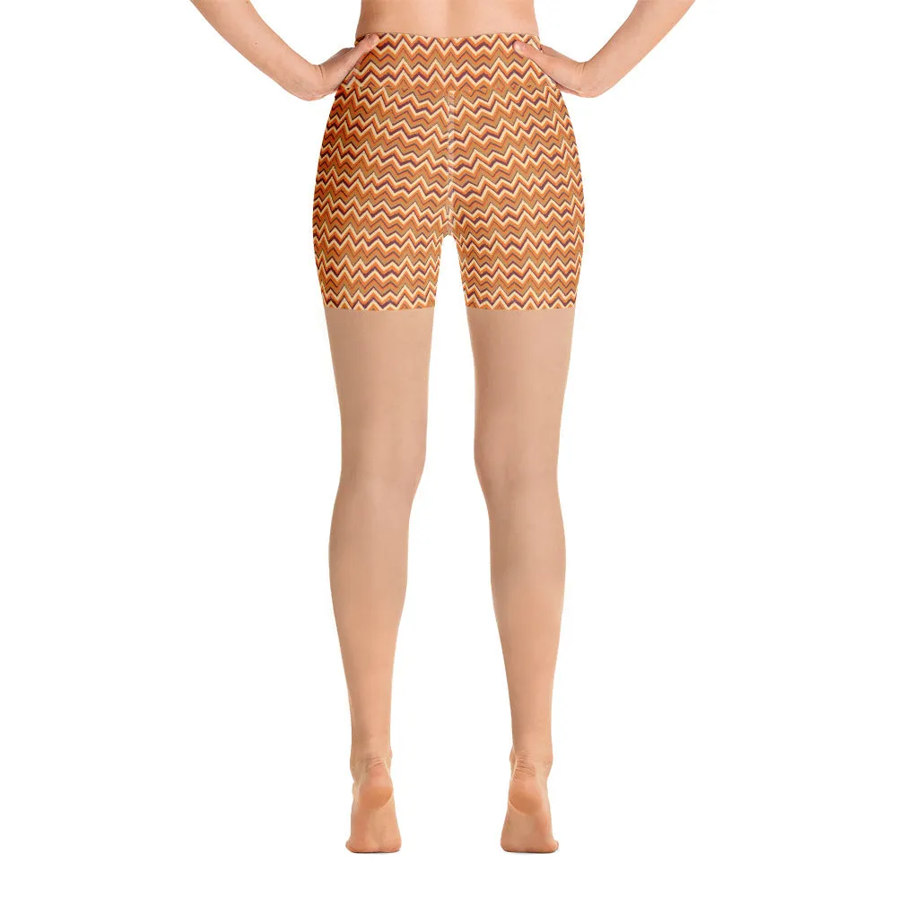Spring Zig Zag High Waisted Yoga Shorts Trendy Wild Athleisure