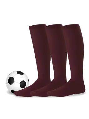 TeeHee Socks Unisex Soccer Acrylic Over The Knee High Burgundy 3-Pack (50081)