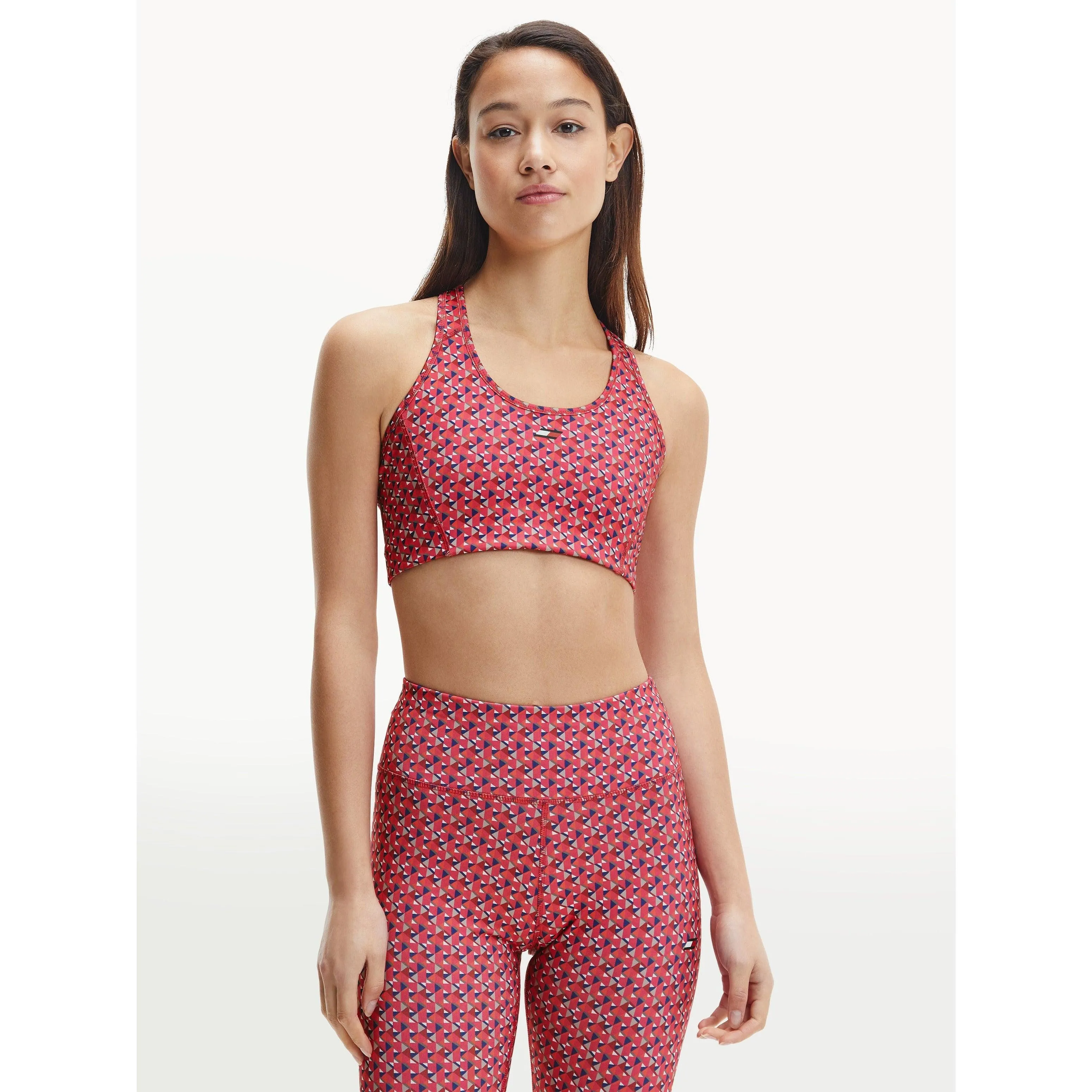 Tommy Hilfiger Womens Mid Intensity Racer Bra Small Island Geo Pink