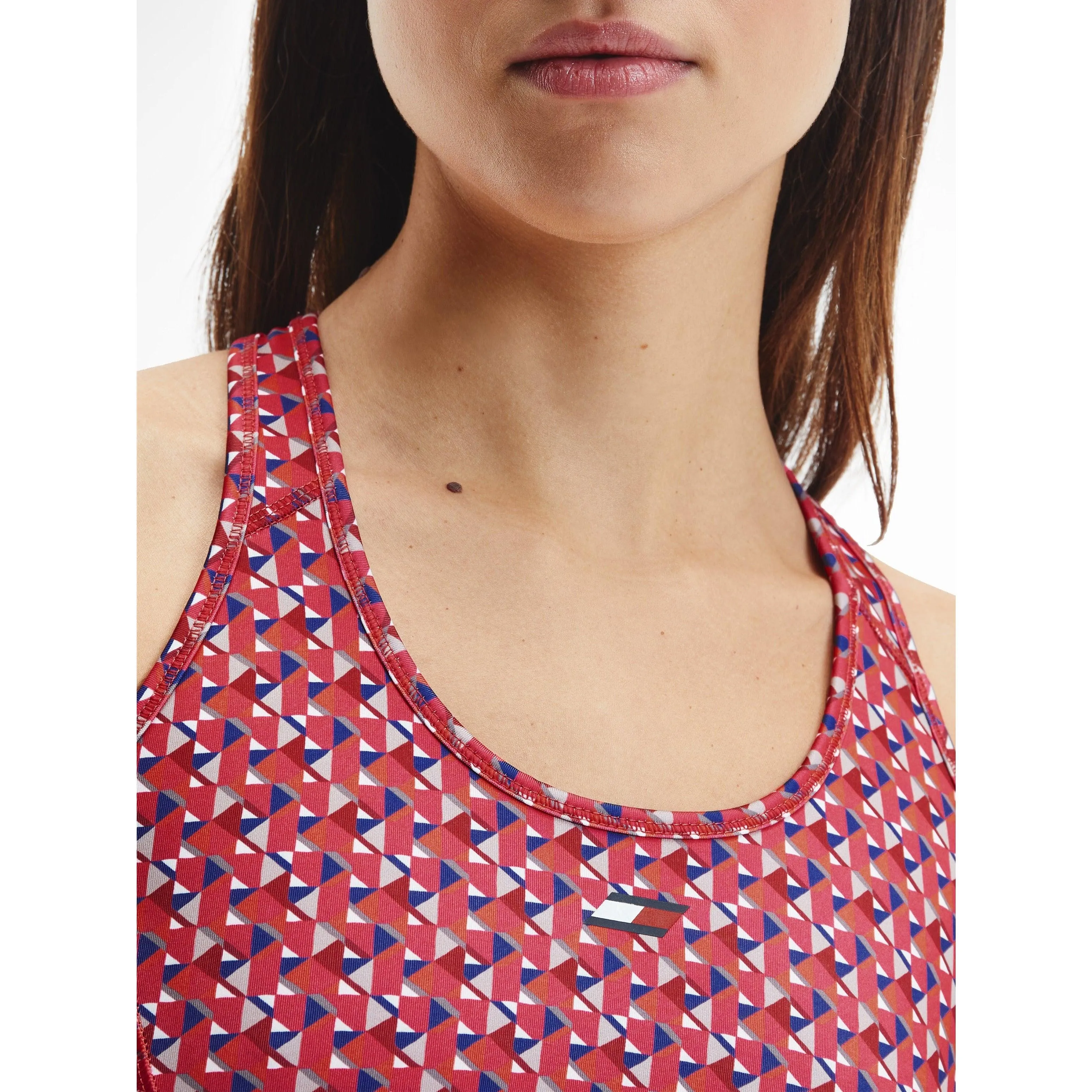 Tommy Hilfiger Womens Mid Intensity Racer Bra Small Island Geo Pink