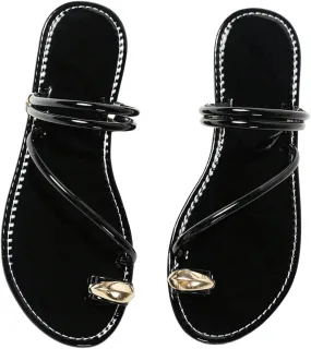 Verdusa Women's Metallic Open Toe Ring Sandals Summer Strappy Flat Sandals