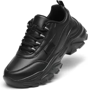 VZQ Chunky Sneakers for Women Leather Fashion Platform Walking Shoes Lightweight Comfortable Wedge Sports Sneakers