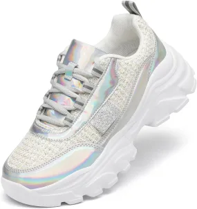 VZQ Chunky Sneakers for Women Leather Fashion Platform Walking Shoes Lightweight Comfortable Wedge Sports Sneakers