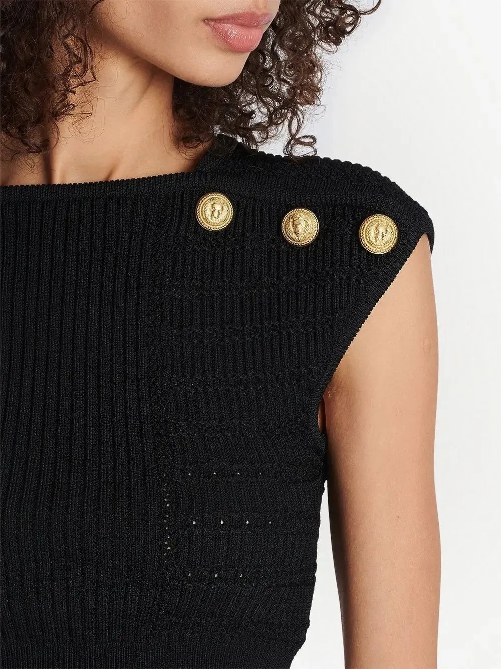 Women’s Button-Embellished Knit Crop Top and Skirt Set, Black
