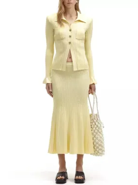 Women’s Buttoned Ribbed Knit Top and Midi Skirt Set in Yellow