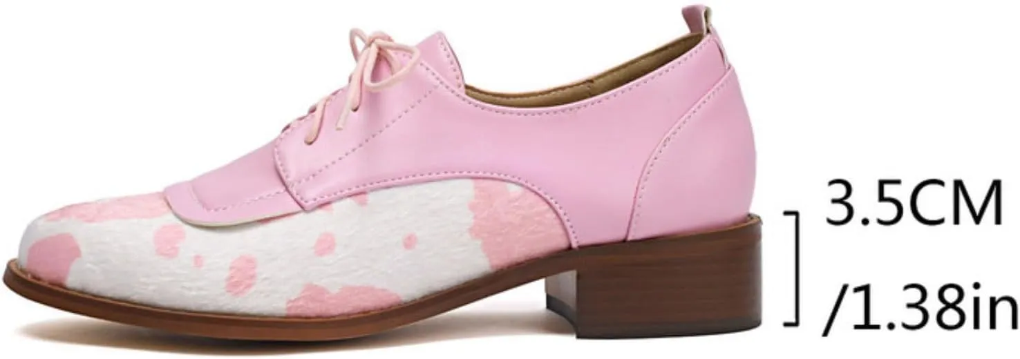 Women's Classic Round Toe Lace Up Low Block Chunky Heel Oxfords Comfortable Patchwork Non-Slip Casual Office Work Derby Saddle Shoes