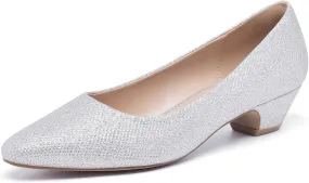 Women's Low Chunky Heels Pumps Comfortable Pointed Toe Dressy Work Shoes