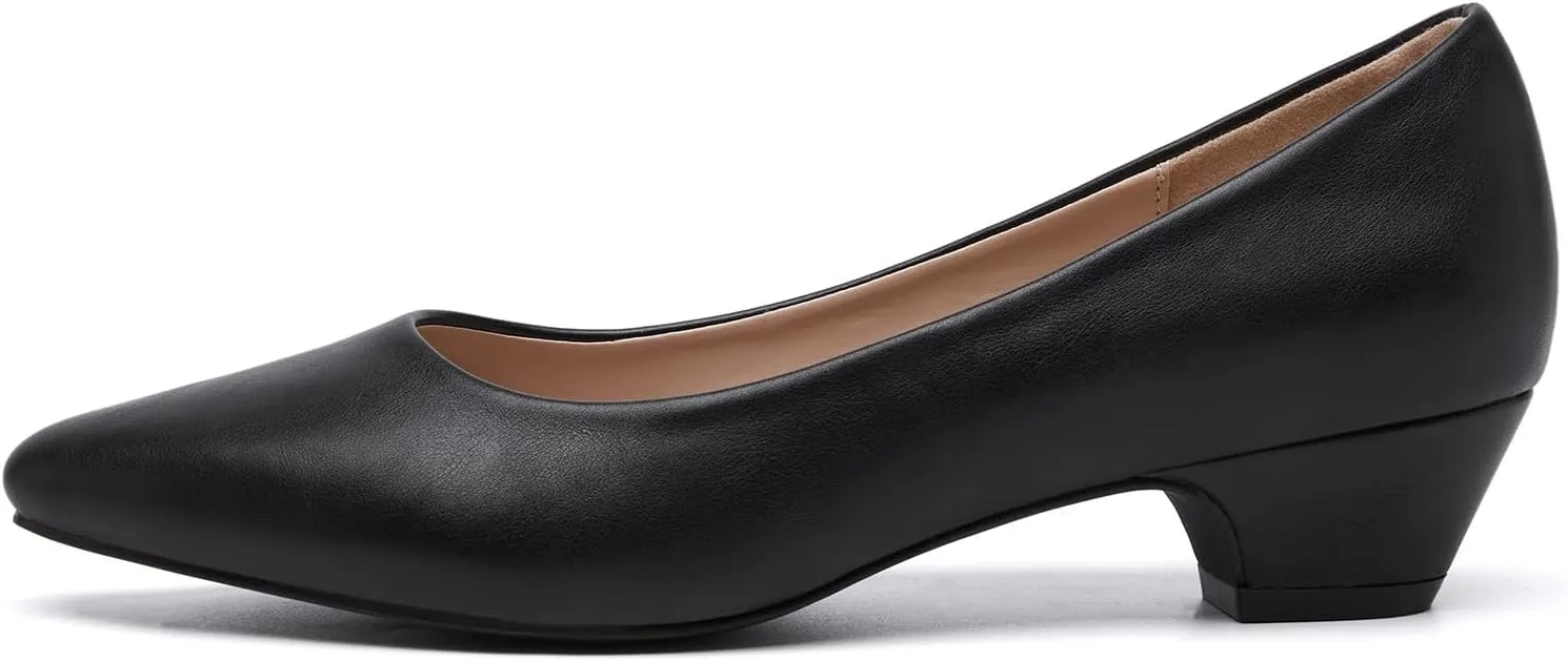 Women's Low Chunky Heels Pumps Comfortable Pointed Toe Dressy Work Shoes