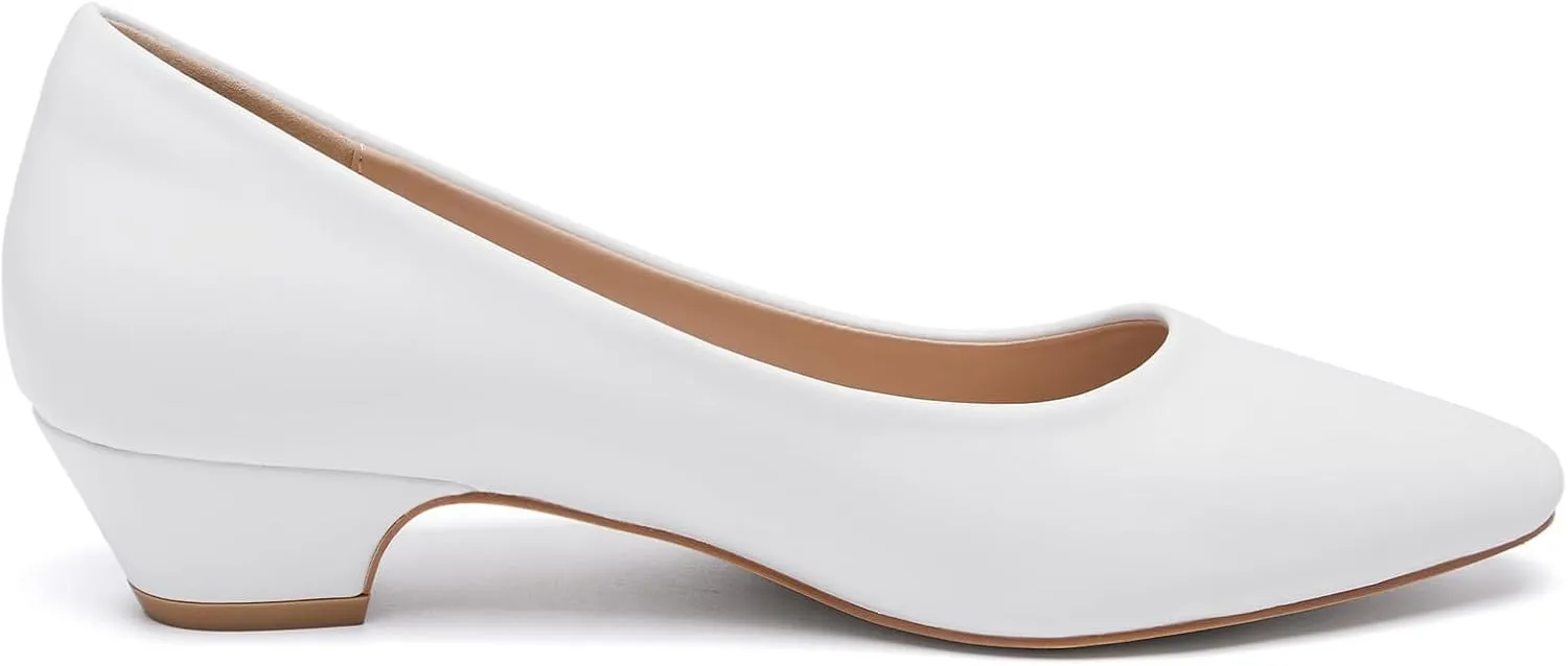 Women's Low Chunky Heels Pumps Comfortable Pointed Toe Dressy Work Shoes