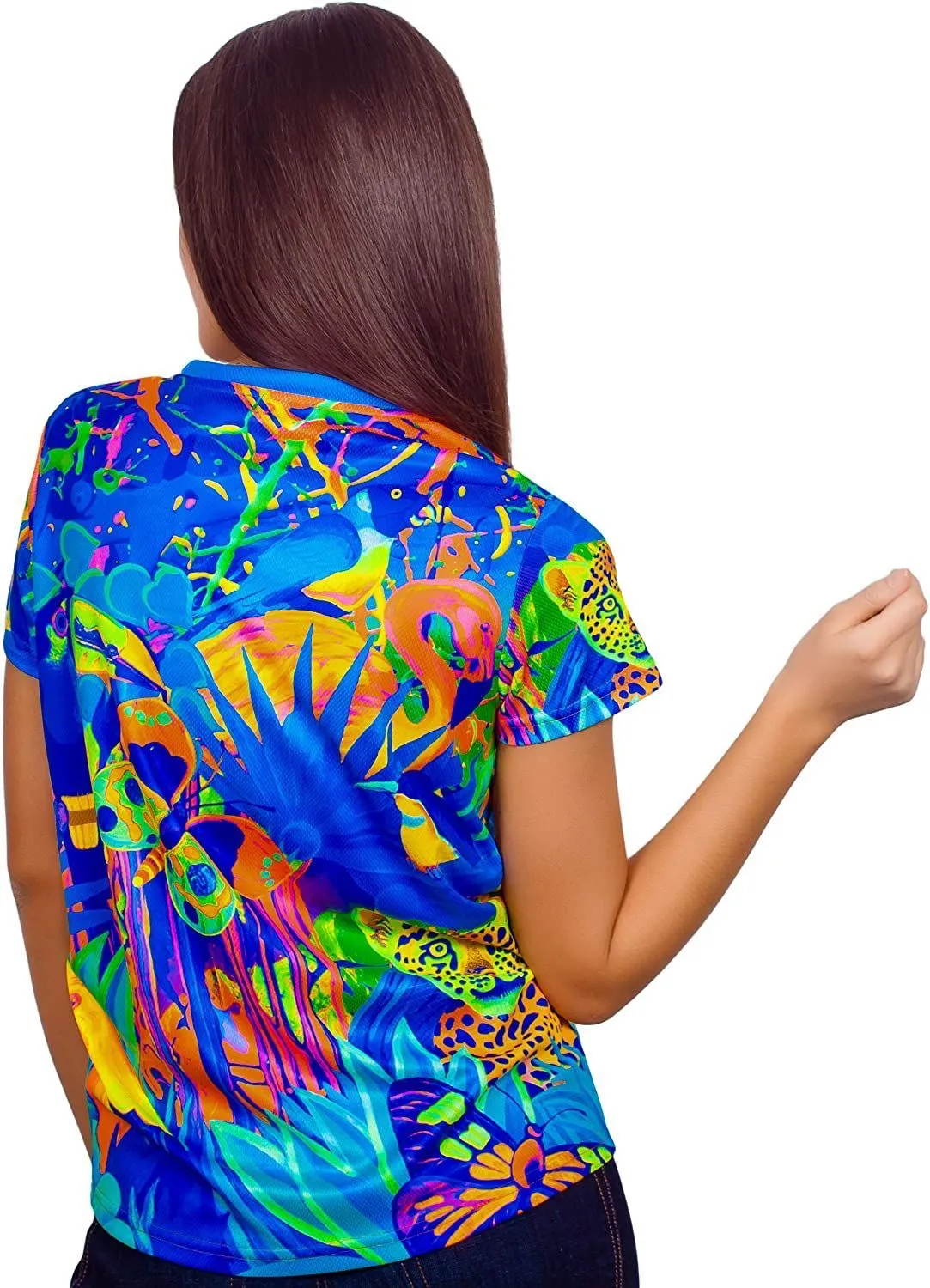 Womens Neon T Shirt Glow in UV Fluorescent Lion Jungle