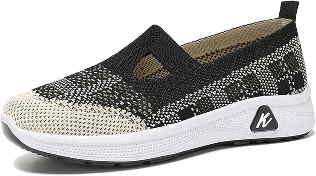 Women's Woven Orthopedic Breathable Running Shoes Soft Lightweight Go Walking Slip on Foam Tennis Shoes Hands Free Non Slip Sneakers Arch Support for Gym Sports Workout Work Shopping Travel