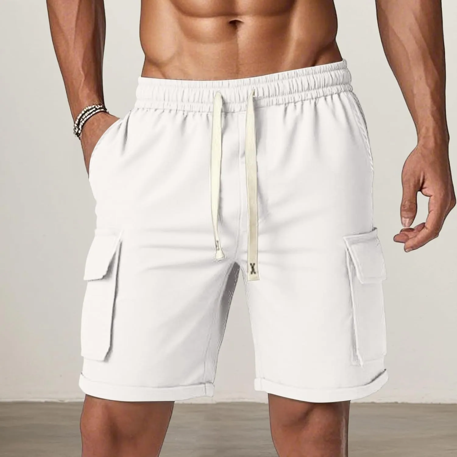 Workout Cargo Shorts for Men Running Bodybuilding Folded Hem Sport Short Athletic Breathable Training Hiking Short