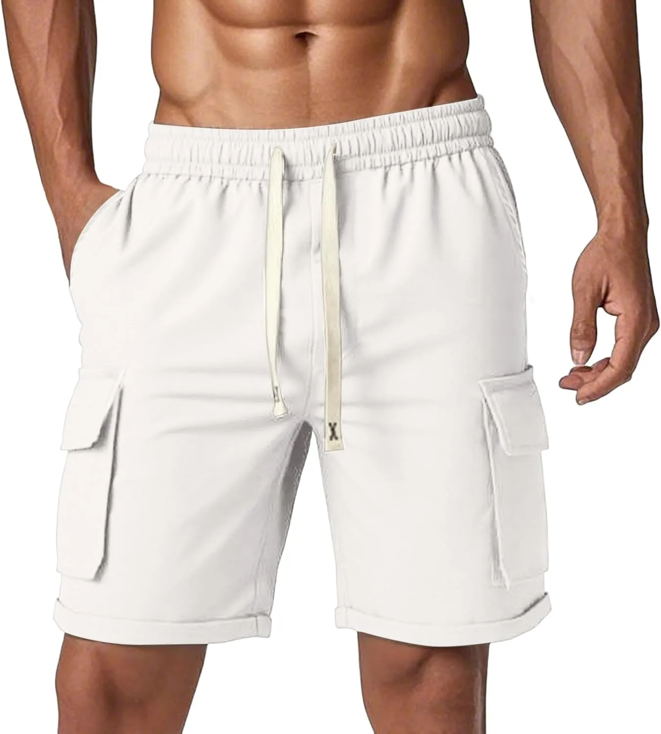 Workout Cargo Shorts for Men Running Bodybuilding Folded Hem Sport Short Athletic Breathable Training Hiking Short