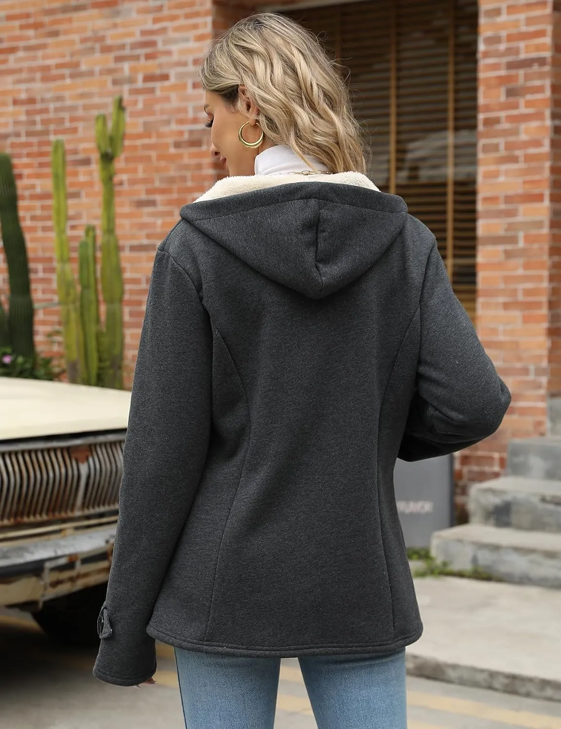 Wyeysyt Winter Jackets for Women Fleece Sherpa Lined Jacket Womens Duffle Toggle Coat Warm Hooded Casual Jacket
