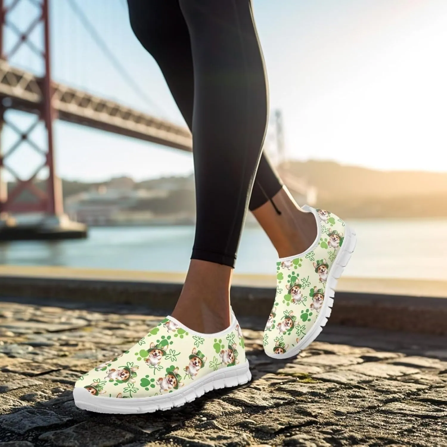 Xpyiqun St Patricks Day Walking Sneakers Size 5.5-11.5 Running Shoes for Women Mesh Gym Tennis Slip On Sneaker Athletic Loafer