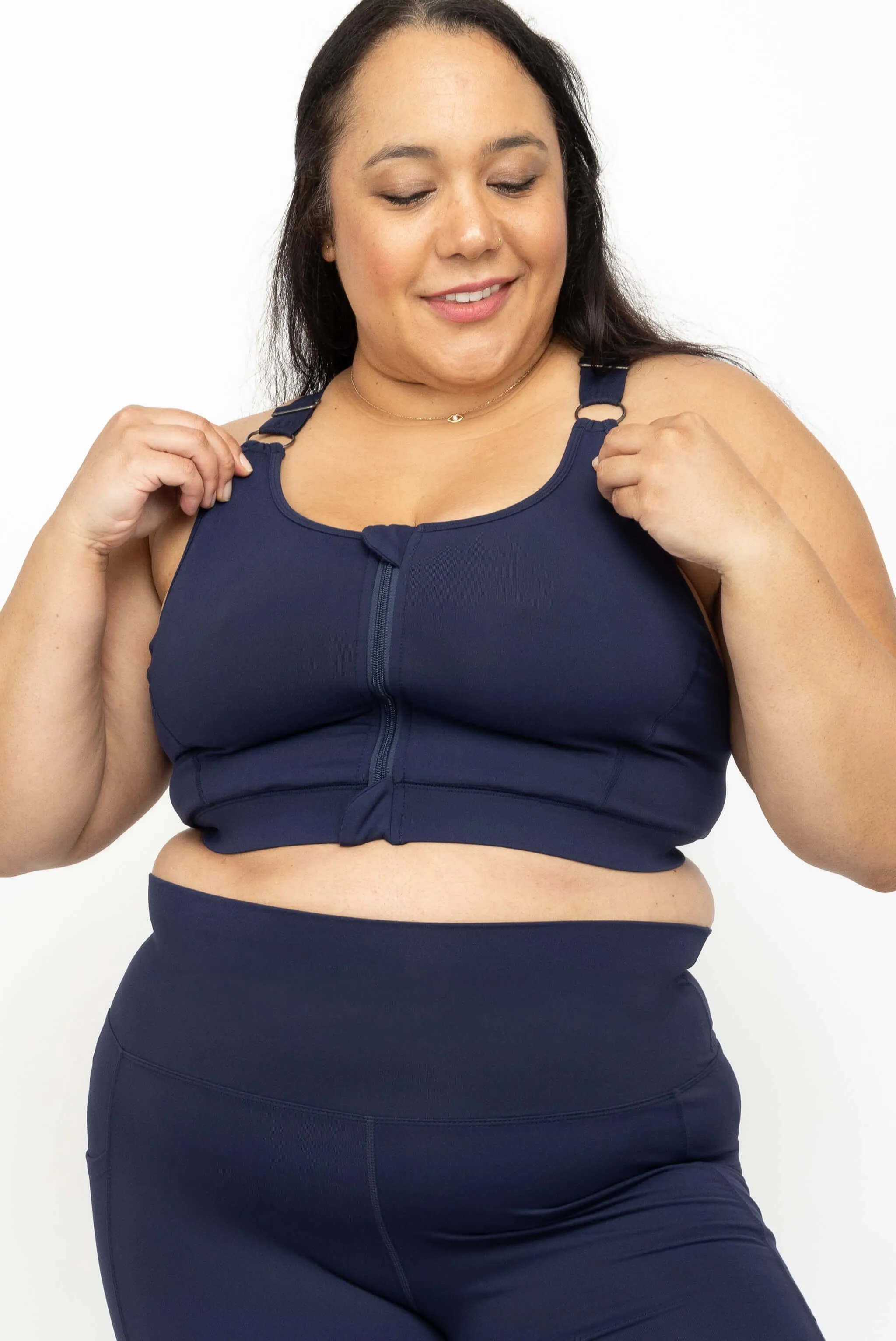 Zip Front Sports Bra - Navy