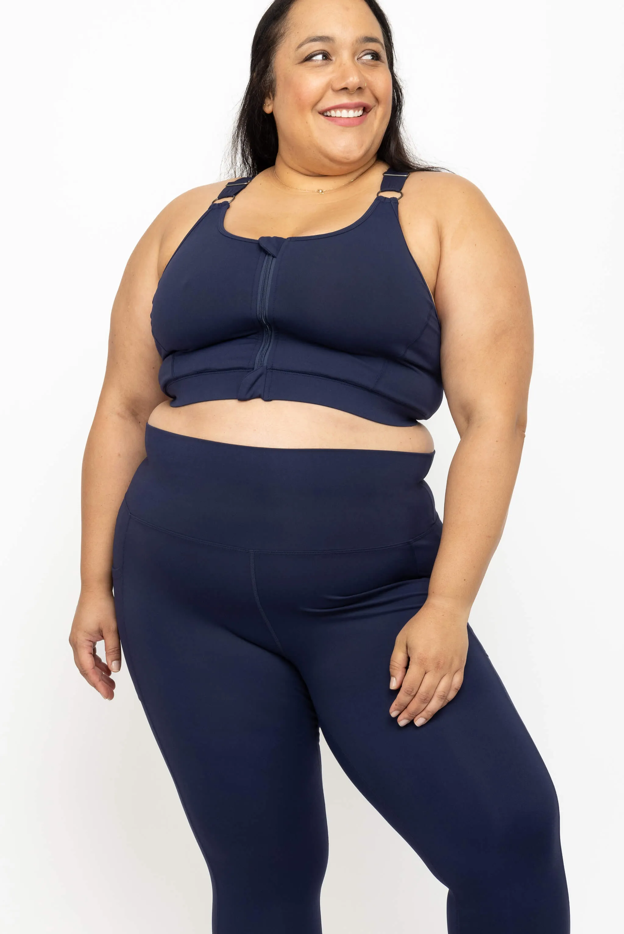 Zip Front Sports Bra - Navy